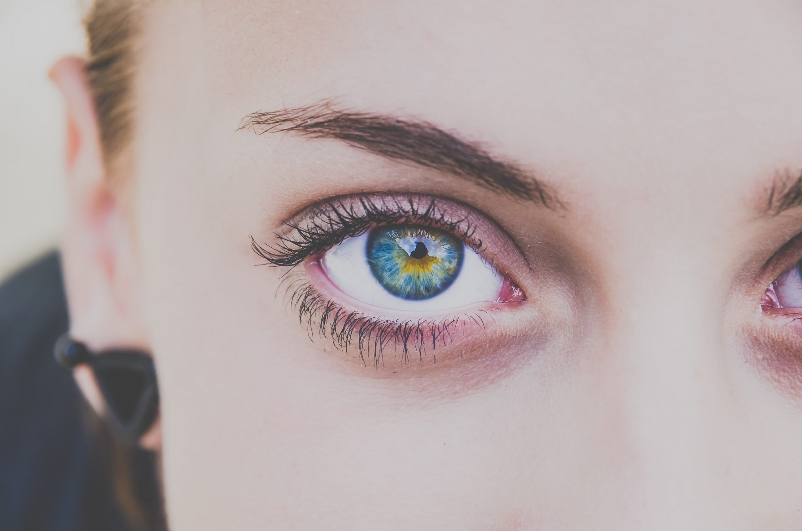 closeup of clear skin and eyes on face, micro-needling