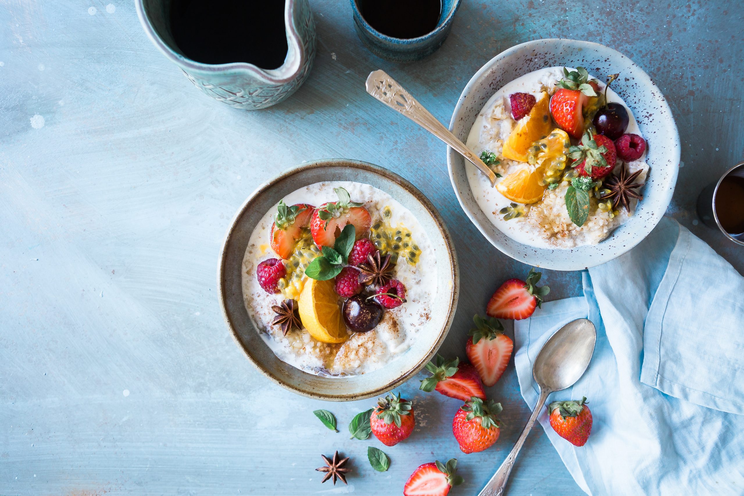 bowls of fruit and healthy food