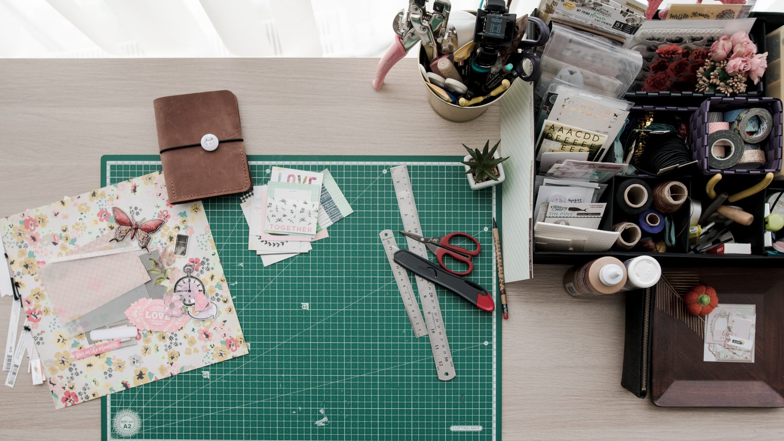 hobby desk with materials